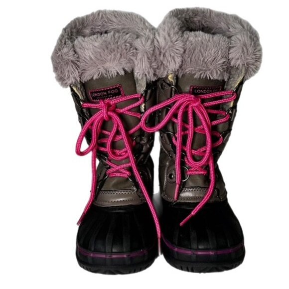 London Fog Girl's Beckenham Snow Boots Waterproof Gray and Pink Size 2 - Picture 4 of 8